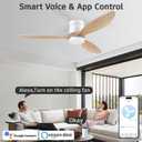 52" Smart Wood Ceiling Fans with Light and Remote,Low Profile Outdoor Indoor Ceiling Fan with Dimmable Light and Quiet DC Motor,Control with Alexa Google Voice App,for Modern Flush Mount Bedroom Patio