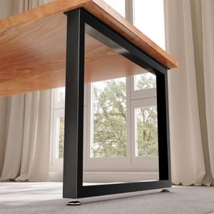 Table Legs-28inches Height 35inches Wide Furniture Desk Bench Dining Legs Adjustment Feet Pads Heavy Duty Square Shape Black Metal Table Legs Set of 2