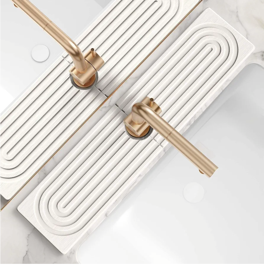 Large Faucet Mat for Kitchen Sink  Stone Drying Mat for Kitchen Counter, Diatomite Fast Drying Stone Sink Tray, Super Absorbent, Stylish Decor and Protector for Bathroom (Light Grey, 23.6" x 5.5")