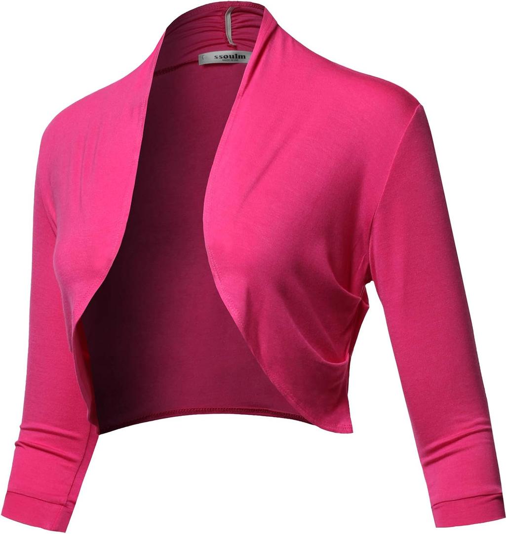 SSOULM Women's 3/4 Sleeve Open Front Bolero Shrug Cardigan with Plus Size (Large, )