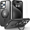 Designed for iPhone 15 Pro Case with 360 Rotatable Magnetic Ring Stand [Compatible Mag-Safe] [Military Grade Protection] Translucent Matte Phone Cases for Women Men 6.1'', Black