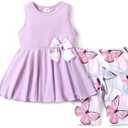 PATPAT Little Toddler Girls Clothes Butterfly Sleeveless Dress Top and Floral Print Short Set Girls Outfits Size 6-7Y