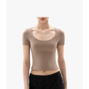 Women's Scoop Neck Short Sleeve T Shirt Slim Fit Sexy Tops Smoke Cloud Collection, Size XL, 03 Latte