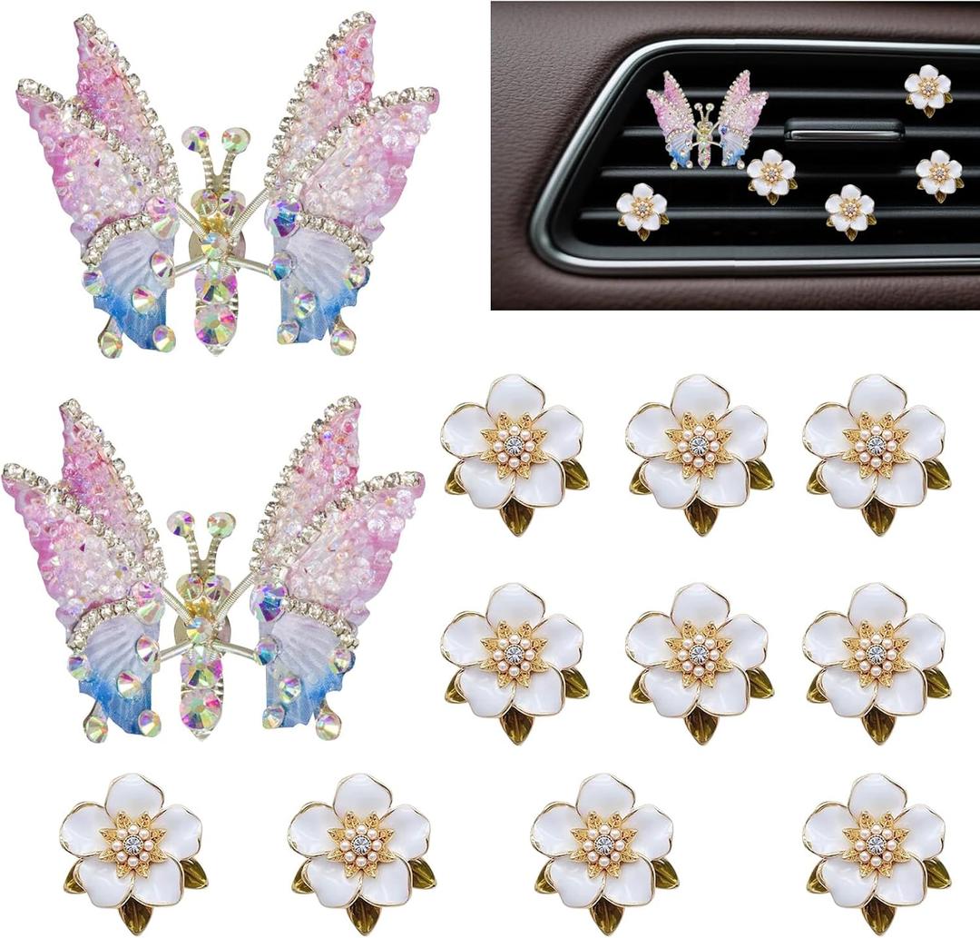 12 pcs flower car vent clips cute car decorations interior air vent clips butterfly accessories para carros pink car accessories for women interior, gift for girlfriend, coworker, family