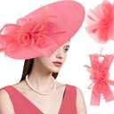 dressfan Wide Brim Fascinator Derby Hats for Women,20s Detachable Flower Hat with Headband for Derby Church Wedding Tea Party