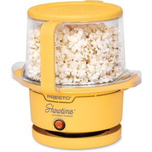 Presto 05206 Showtime Gourmet Oil Popcorn Popper - 9-Cups, Built-In Serving Bowl, Compact Design, Ceramic Nonstick, PFAS Free, Yellow