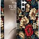 for Galaxy S24 Case,3 in 1 Floral Pattern Heavy Duty Shockproof Soft Silicone Rubber Bumper+Hard Plastic Hybrid Protective Cover for Samsung Galaxy S24 6.2",Black Flower