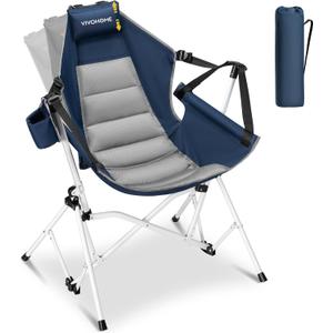 VIVOHOME Hammock Camping Chair, Portable Outdoor Swinging Rocking Chairs for Adults with Adjustable Pillow, Back and Height for Travelling, Backyard, Patio, Supports 400 lbs, 600D Breathable Mesh