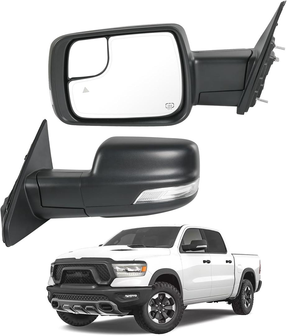 JDMSPEED Left Driver Side Door Mirror Compatible with 2019-2025 Ram 1500 with Power Folding Heated Power Glass Turn Signal Temp Sensor Blind Spot Detection Textured Black(15Pin)