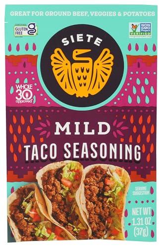 Siete Mild Taco Seasoning Mix | Gluten Free | Vegan | Paleo | Preservative Free | Whole 30 Approved (12Packet) Best By: 06/11/2026