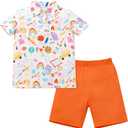 ODASDO Boys Back to School Outfit Pencil Printed Short Sleeve T-shirt Tops and Shorts Set Kids Preschool Kindergarten Clothes (White)