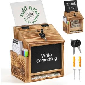 handrong Suggestion Box,Wooden Donation Box,Raffle Boxes,Ballot Prayer Tip Money Drop Boxes with Slot and Lock for Fundraising Prayer Ballot Comment
