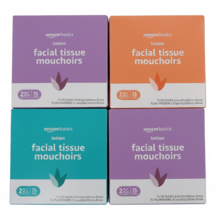 Amazon Basics Facial Tissue, 2-Ply, 300 Count | With Lotion | 8 Packs