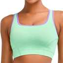 RUNNING GIRL Sports Bras for Women High Support,Seamless Ribbed Longline High Neck Sports Bra Racerback Padded Crop Top Yoga (Green, L)