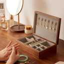 Small Wooden Jewelry Box, Vintage Delicate Walnut Wood Jewelry Case, Ideal Gift for Man Women, Protable Travel Jewelry Organizer (Gray, Medium)