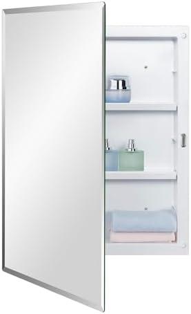 IDYLLOR Plastic Bathroom Medicine Mirror Cabinet 16 x 22 inch, Surface and Recessed Mount, Beveled Edge Mirror