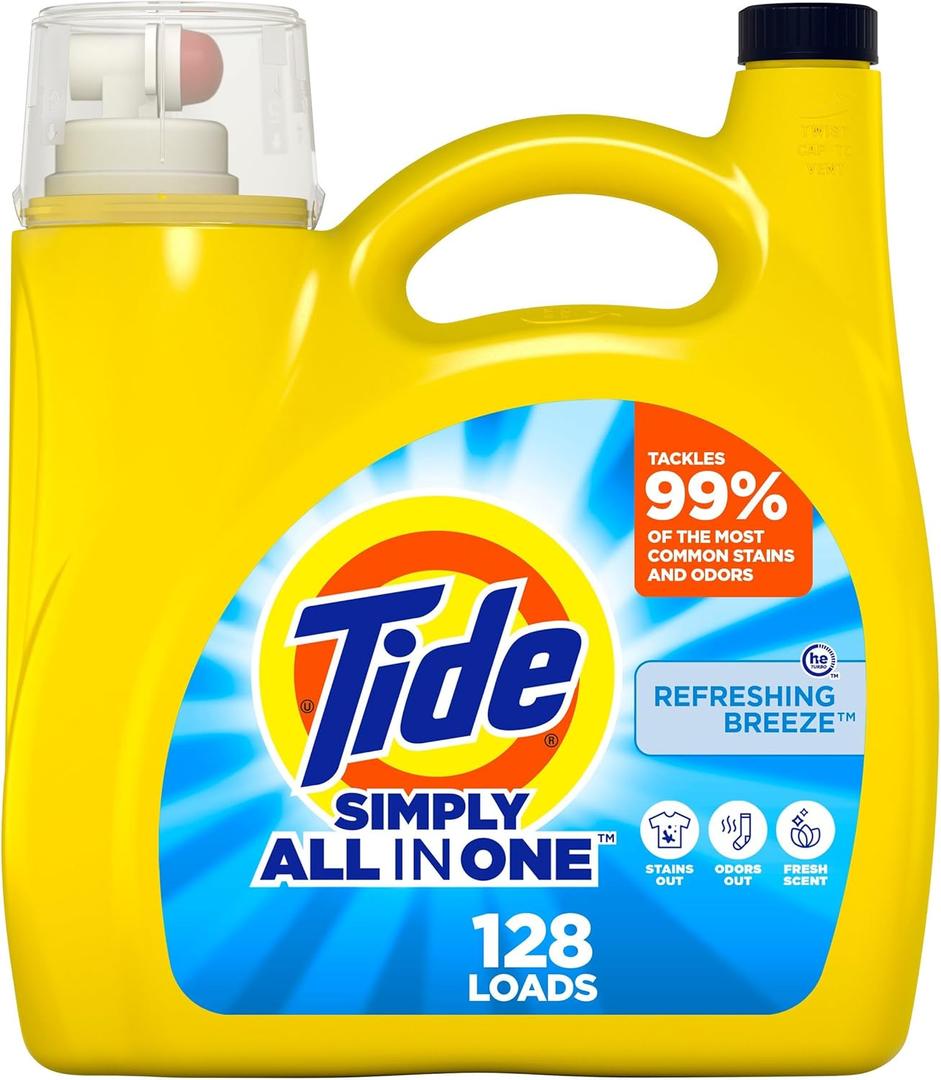 Tide Simply Liquid Laundry Detergent, Refreshing Breeze, 168 oz, 128 Loads, Tide Liquid Laundry Detergent, Laundry Soap