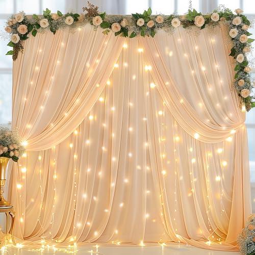 Dark Champagne Backdrop Curtains with Lights for Parties,10x10FT Wrinkle Free Polyester Wedding Photo Backdrop Curtains for Baby Shower Birthday Ceremony Reception Home Party Decorations-5ft x 10ft