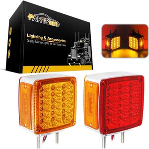 Partsam 2x Truck Trailer Square Double Face Pedestal Stop Turn Tail Light Amber/Red 39 LED for Trucks
