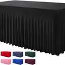 Table Skirt for 4 Foot Tables - One-Piece Black Tablecloths and Skirt, Wrinkle Resistant Ruffles Elastic Cover for Banquets, Weddings, Events, Parties