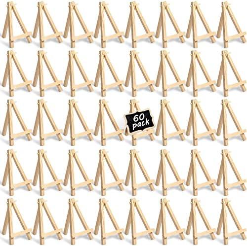 Mimorou 60 Pack 5 Inch Mini Easel Wood Display Artist Small Wooden Easel Stand Art Craft Painting Triangle Stand Canvas Holder for Card Artist Photos Tabletop Phone Wedding