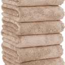 MOONQUEEN 6 Pack Premium Hand Towels - Quick Drying - Microfiber Coral Velvet Highly Absorbent Towels - Multipurpose Use as Hotel, Bathroom, Shower, Spa, Hand Towel 16 x 28 inches (Brown)