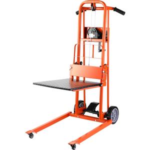 VEVOR Material Lift Winch Stacker, 330lbs Capacity Pallet Truck Dolly, 42.9in Max Lifting Height Manual Winch Stacker, Multifunctional Manual Pallet Truck Stacker with Swivel Casters and Lift Plate