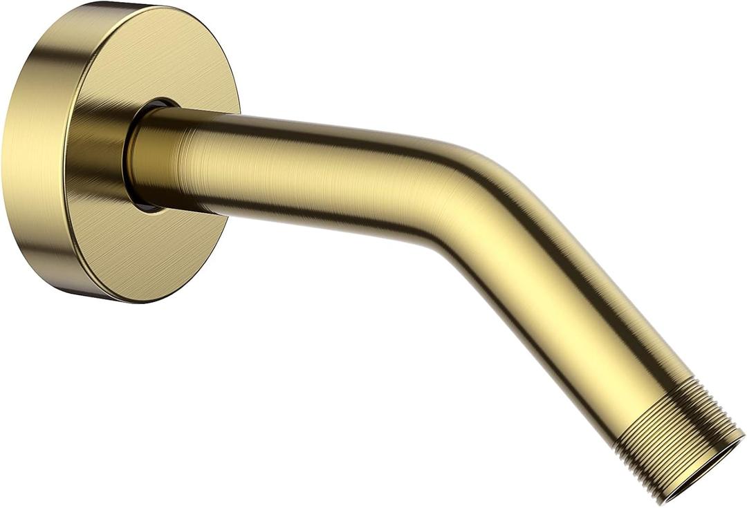 YASFEL Brushed Gold Shower Arm 6" Shower Extension Arm Pipe with Flange and Teflon Tape for Shower Head & Handheld Shower Head(SUS 304, Brushed Gold,NPT)