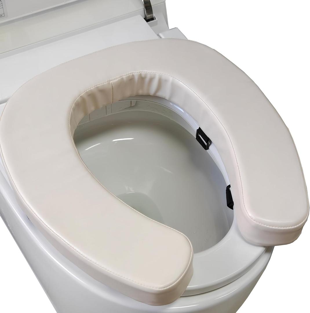 Padded Toilet Seat Cushion with 2-Inch High-Density Foam & Waterproof PU Fabric, U-Shape Padded Toilet Cushion - Secure Hook & Loop Tape, Fits Standard/Elongated Toilets (Beige)