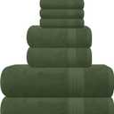 GLAMBURG Ultra Soft 8-Piece Towel Set - 100% Pure Ring spun Cotton, Contains 2 Oversized Bath Towels 27x54, 2 Hand Towels 16x28, 4 Wash Cloths 13x13 - Ideal for Everyday use, Hotel & Spa - Olive Green
