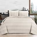HOMBYS 128x120 Seersucker Patchwork Oversized King Quilt Set, Lightweight Plaid Bedspread Coverlet Set, All Season Bohemian Home Bedding Decor with 2 Pillow Shams, Beige, Oversized King Plus-128" X 120"