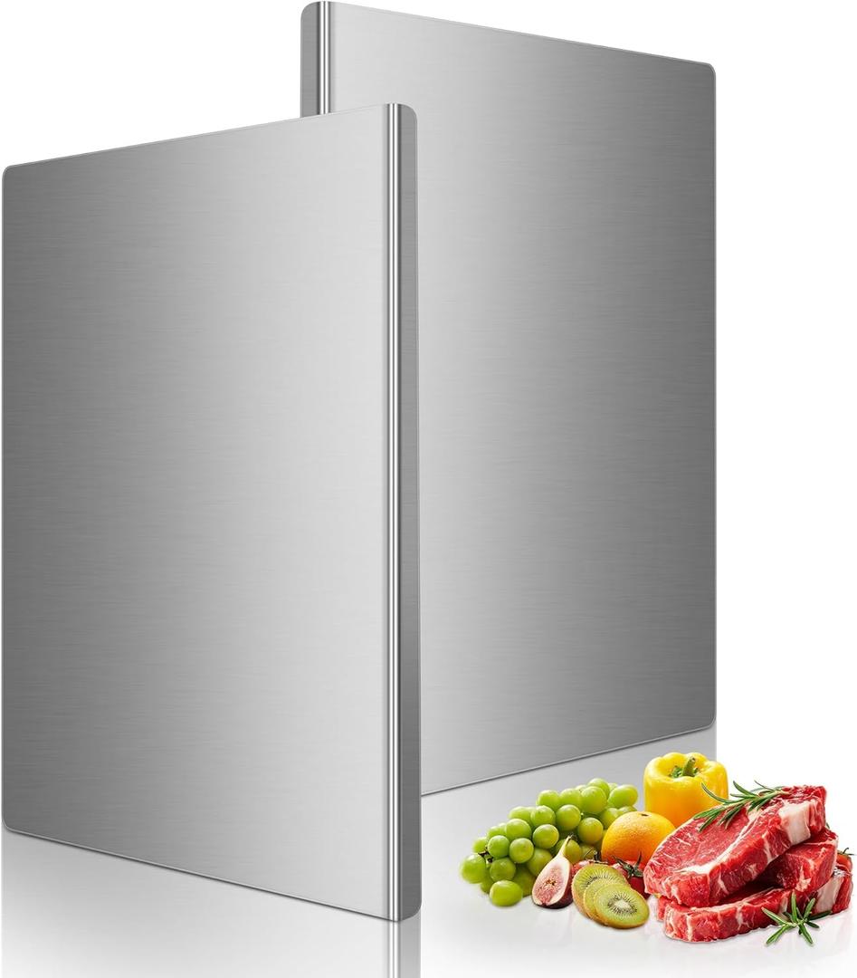 2-Piece Stainless Steel Cutting Board with Lip, Kitchen Chopping Board for Cutting Meat, Veggies and Fruit, 16 12 0.8 inch