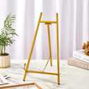Denique Metal Easel Stand 16.5" H x 8.7" W x 4.3" D Table Top Easel Stand for Display, Tripod Picture Frame Stand Plate Holder with Chain Support for Display Book Photo Wedding Sign (Gold)