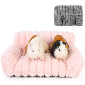 Guinea Pig Couch - Fluffy Small Pet Sofa with with Two Removable Washable Covers, Guinea Pig Bed with Stuffed Arms and Back, Super Cozy Corduroy Fleece, Pink and Dark Gray Respectively