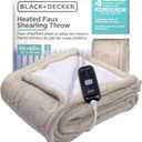 BLACK+DECKER Heated Blanket Electric Throw, Faux Shearling Electric Blanket, Heating Blanket with 4 Heating Levels, 3H Timer, Auto Shutoff, Fast Heating (50x60 inches, Cream)