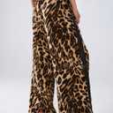 Women's Casual Pants Drawstring Leopard Print Color Block Side Striped Straight Leg Wide Leg Loose Pants (2-Yellow Black, 2XL) 