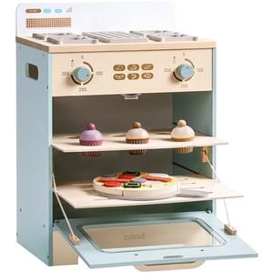 ROBUD Wooden Kids Oven Toy with Cupcakes, Pizza & Kitchen Accessories | Realistic wooden kids oven with cupcakes, pizza, and tray, inspiring creative pretend cooking play for boys and girls