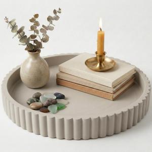 OAKOA Round Decorative Tray for Coffee Table Decor - Concrete Round Tray Home Decor - Bandejas Decorativas - Circle Coffee Table Centerpiece (Gray)