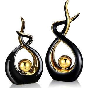2 Modern Ceramic Decor Centerpieces - Coffee & Dining Table Decor, 2 Sizes (Black, Gold)