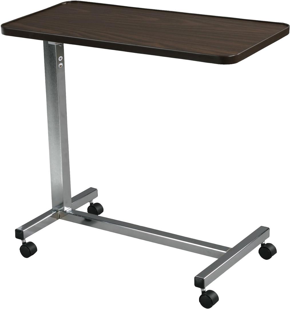 Drive Medical 13003 Non Tilt Top Overbed Table with Wheels, Chrome (Chrome)