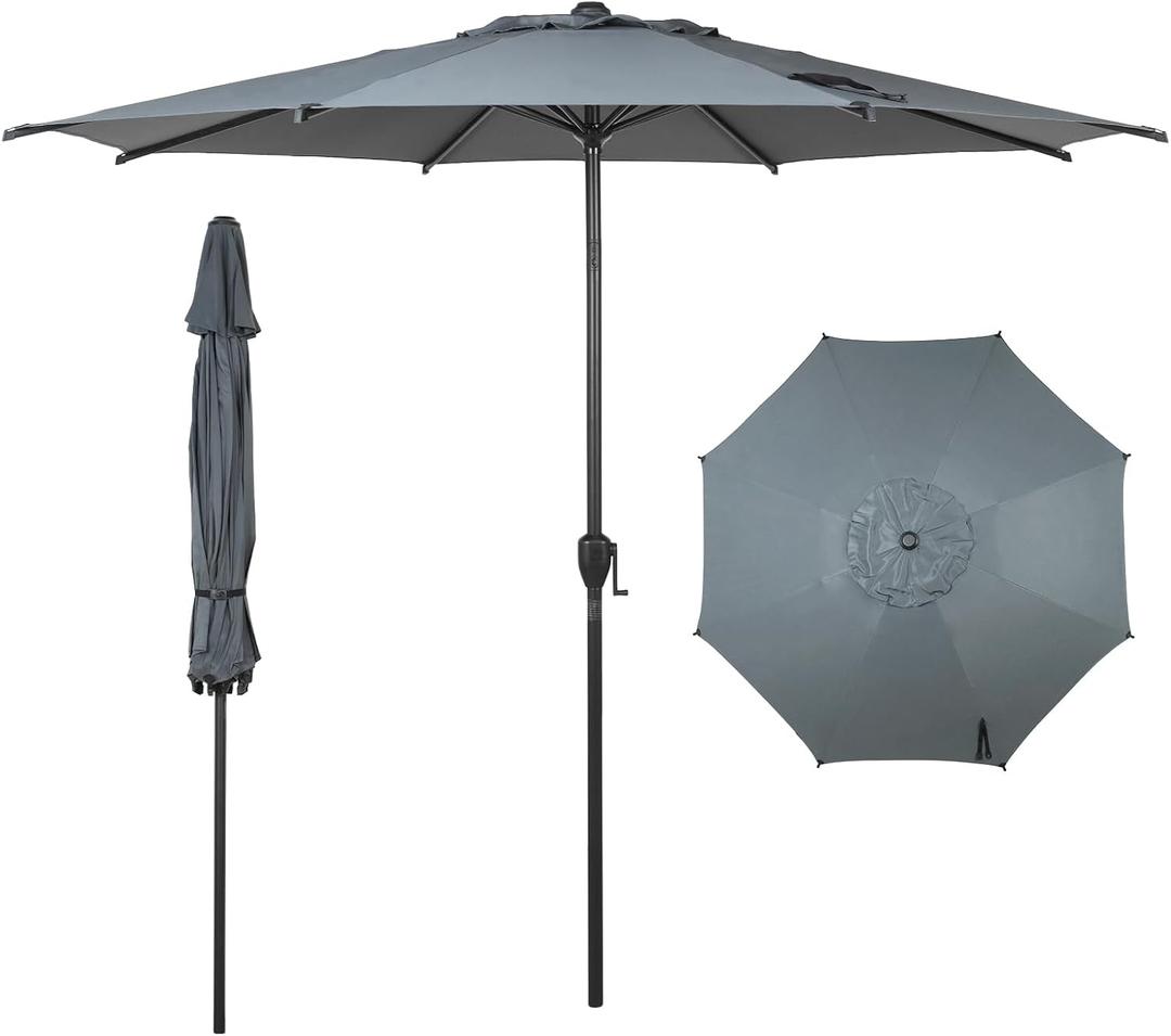 Abba Patio 9FT Lyon Outdoor Patio Umbrella Outdoor Table Umbrella with Push Button Tilt and Crank Market Umbrella 8 Sturdy Ribs UV Protection Waterproof for Garden Deck Backyard Pool Grey