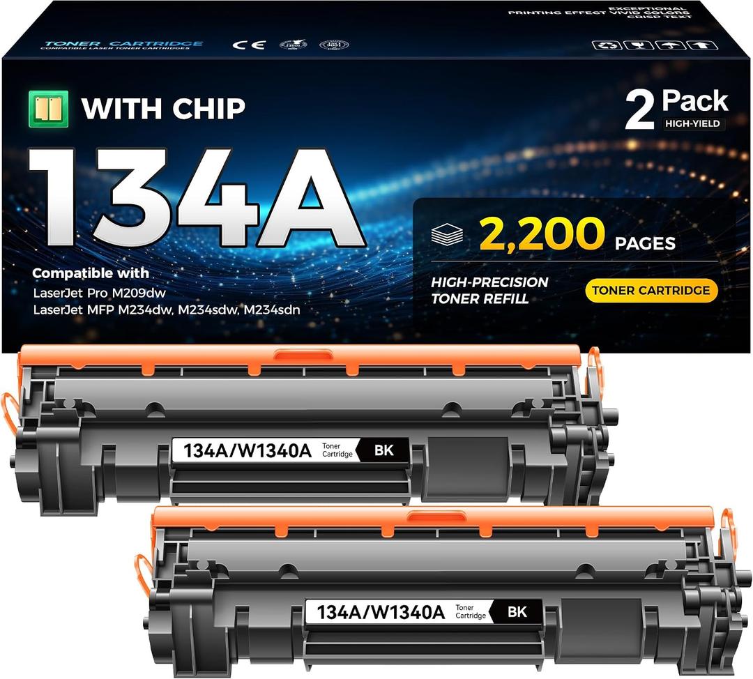 134A Black Toner Cartridge 2-Pack with chip Compatible Replacement for HP 134A 134X W1340A W1340X Toner Works with HP LaserJet MFP M234dw M234sdw M209dw Laser Printer M234dwe M234sdwe M234sdne M209dwe