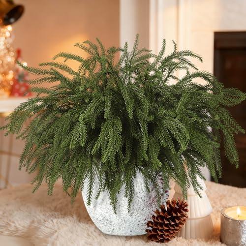 Teeanzo 59 PCS Artificial Pine Branches Christmas Faux Pine Greenery Stems Fake Cedar Pine Needles Picks for Christmas Tree Wreath Garland DIY Crafts Holiday Home Decoration