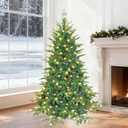 4ft Prelit Artificial Christmas Tree with 907 PE PVC Tips, Premium Pre-Lit Holiday Xmas Tree with 150 UL Incandescent Lights, Metal Hinges & Foldable Base for Home Office Party, Green