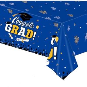 Pack Of 2 MYSXN Graduation Tablecloth,PE Tablecover for Graduation Party Decorations,54x108 Inch Table Cloths (Blue)