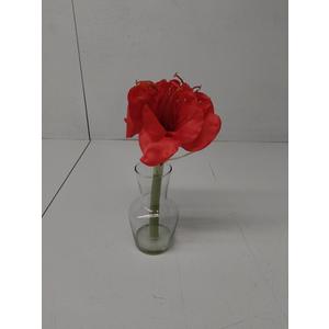 Amaryllis Accent Silk Flower Holiday Design in Glassl Vase