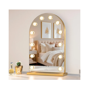 LUXFURNI Hollywood Mirror with Lights Makeup Mirror for Bedroom, Large Vanity Lighted up Mirror with 12 Dimmable Bulbs Smart Touch Control 3 Color Lighting Modes(Gold)