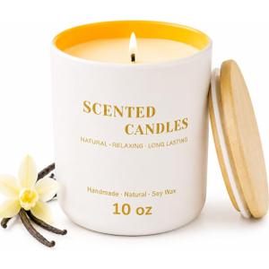 2 x Lanttu Vanilla Scented Candle for Home Decor, 10 oz Natural Soy Wax Jar Candles, 39 Hours Long Lasting Burning Candles for Mom Friend Birthday Housewarming Gift