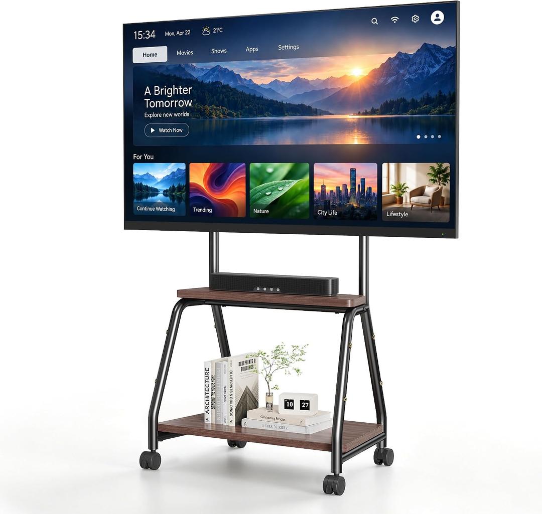 Easel Rolling TV Stand for 32 to 65"TV up to 88lbs,2 Tiers Storage Shelf