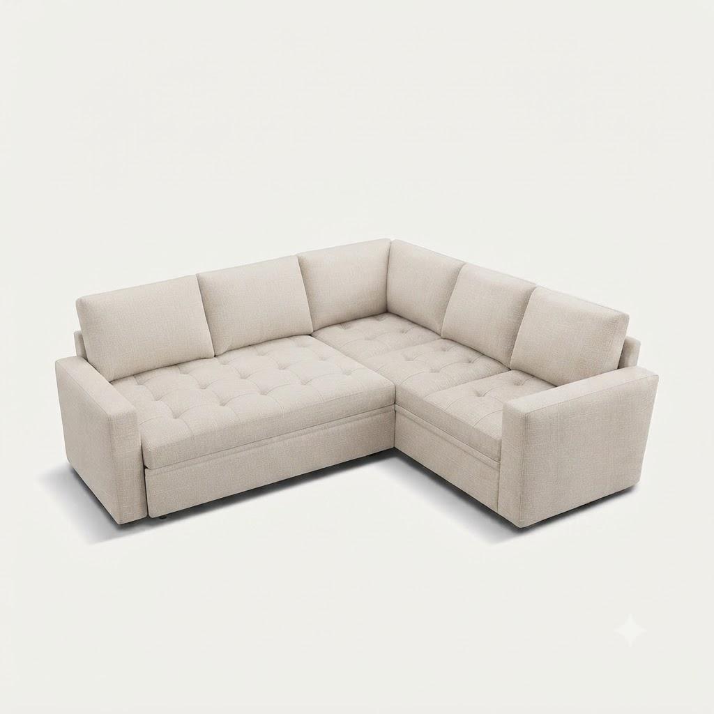 HONBAY Sectional Sleeper Sofa Couch with Pull Out Bed, Convertible L Shaped Couch with Storage, Sleeper Sectional Sofa Bed for Living Room, Beige